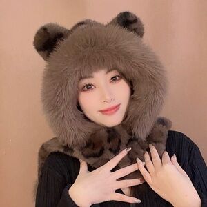 Brown Faux Fur Bear Ear Hood
